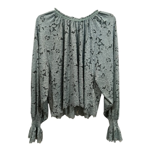Free People Tops - Free People Olivia Lace puff sleeve blue green lace blouse top shirt size medium